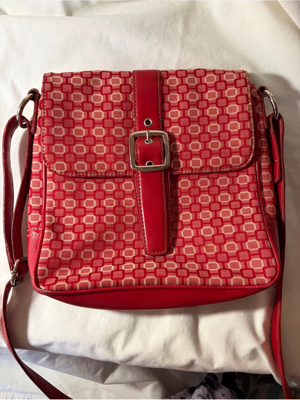 Nine West Red Patterned Crossbody with Buckle Strap